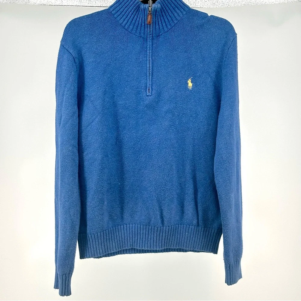 Men’s Medium French Blue‎ Polo Ralph Lauren Mockneck Sweater 1/4 Zip
